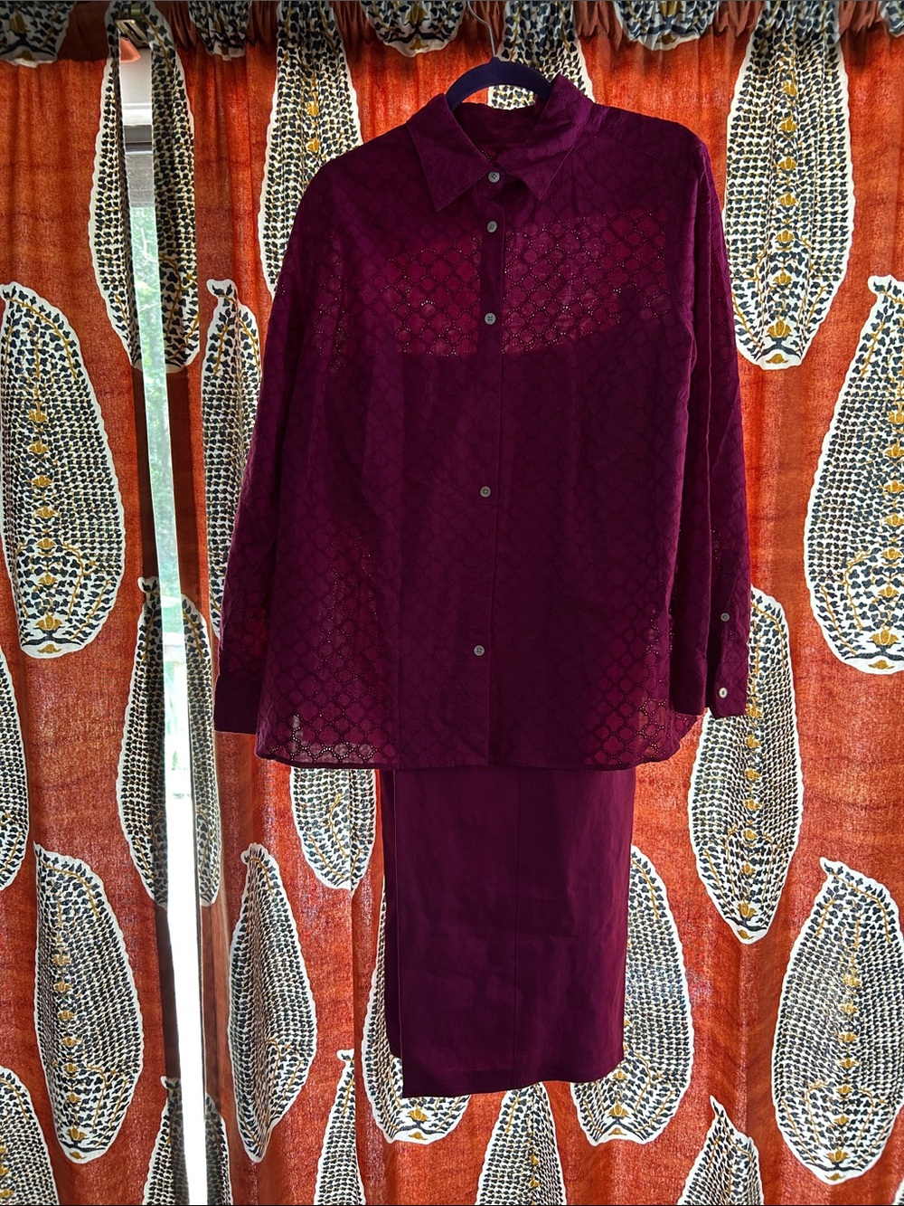TalbotsElegant Plum Two-Piece Set - Button Front Sheer Top & Pants